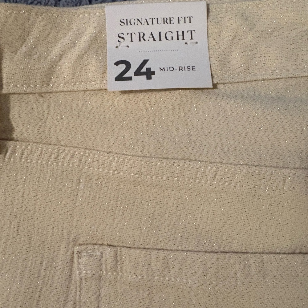 Lane Bryant Cream Textured Pants with Gold Fibers